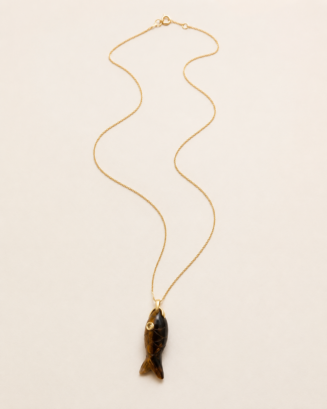 tiger's eye fish charm necklace