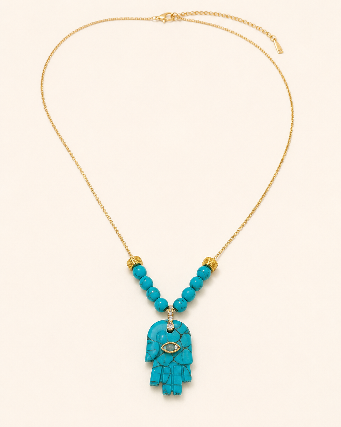 turquoise hamsa + bead necklace