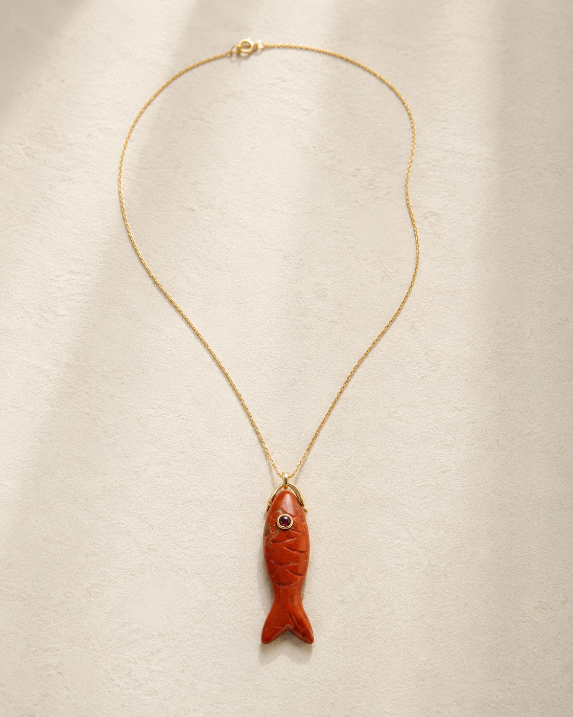 jasper fish charm necklace