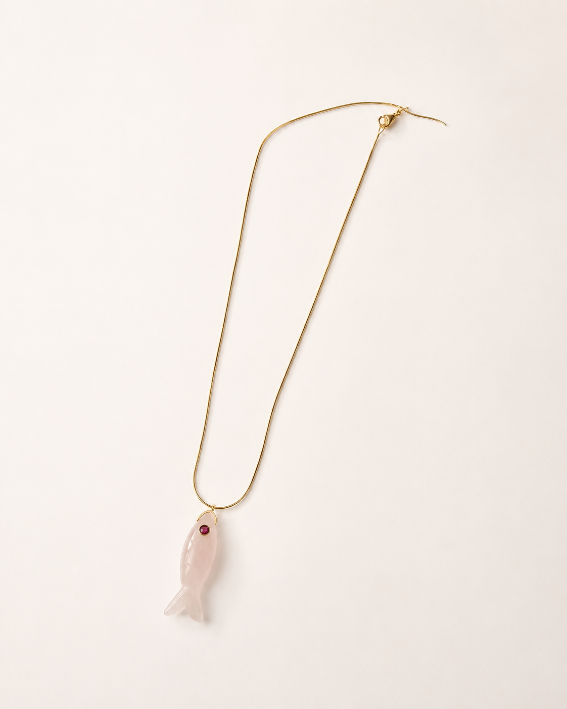 the pink quartz fish necklace
